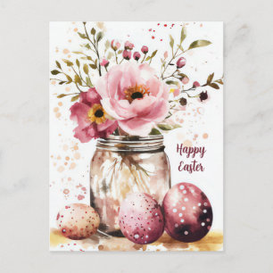 Pasen Ansichtkaart met Paaseieren en Bloemen Briefkaart