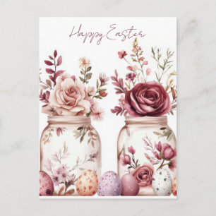 Pasen Ansichtkaart met Paaseieren en Bloemen Briefkaart