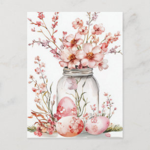 Pasen Ansichtkaart met Paaseieren en Bloemen Briefkaart
