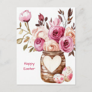 Pasen Ansichtkaart met Paaseieren en Bloemen Briefkaart