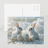 Pasen Ansichtkaart Twee Konijnen & Versierde Paase Feestdagenkaart (Voorkant / Achterkant)