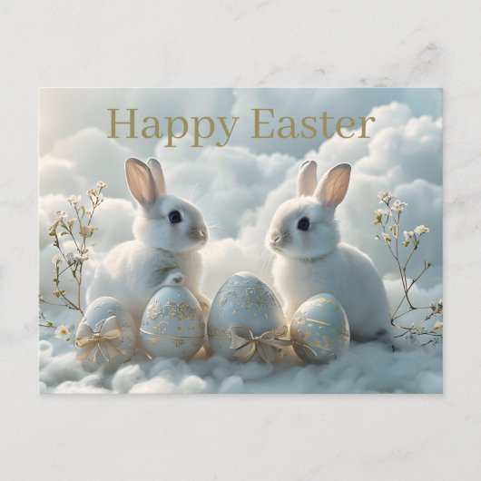 Pasen Ansichtkaart Twee Konijnen & Versierde Paase Feestdagenkaart (Voorkant)