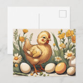  Pasen Baby Chick in de lentetuin Feestdagenkaart (Voorkant / Achterkant)