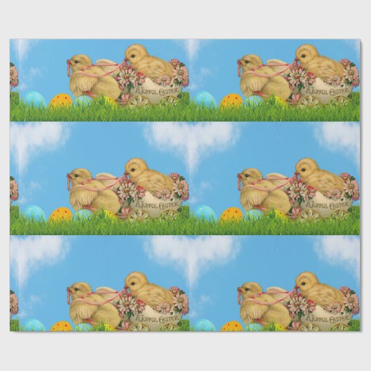 Pasen Baby Chicken Blue Wrapping Papier (Vlak)