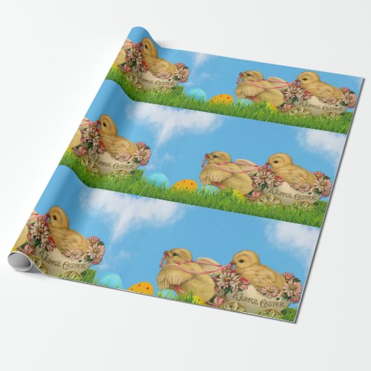  Pasen Baby Chicken Blue Wrapping Papier (Uitgerold)