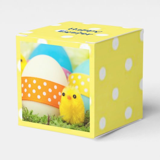 Pasen - Baby kippen en kleurrijke eieren Bedankdoosjes (Voorkant Zijde)