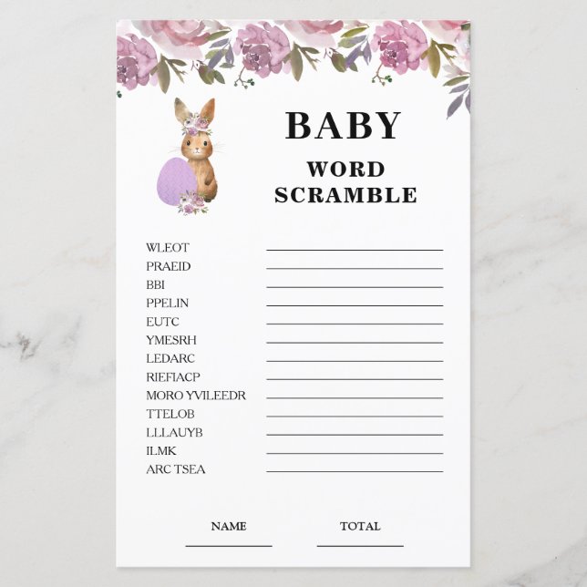 Pasen Baby Shower Woordzoek Game (Voorkant)