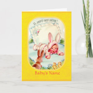 Pasen ~ Baby's eerste gekleed in Bunny Kostuum Aut Feestdagen Kaart