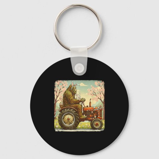 Pasen bigfoot konijn tractor grappige lente sleutelhanger (Voorkant)