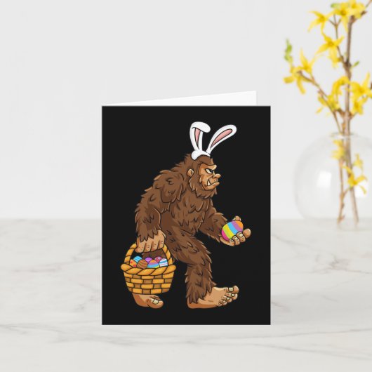 Pasen Bigfoot met eiermand Fun Boys Kinder Sasqu Kaart (Gele Bloem)