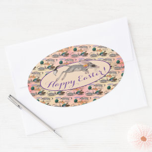 Pasen Bilby en Australian Flowers Happy Paast Ovale Sticker