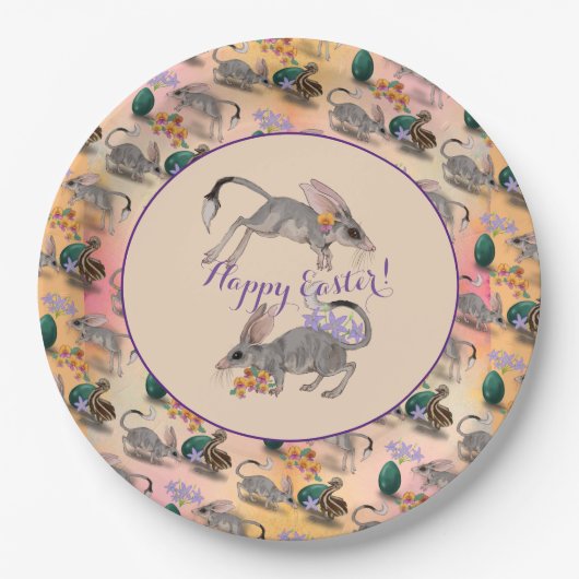 Pasen Bilby en Australian Flowers Happy Paast Papieren Bordje (Voorkant)