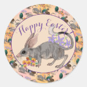 Pasen Bilby en Australian Flowers Happy Paast Ronde Sticker (Voorkant)