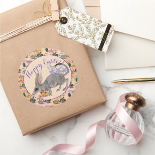 Pasen Bilby en Australian Flowers Happy Paast Ronde Sticker