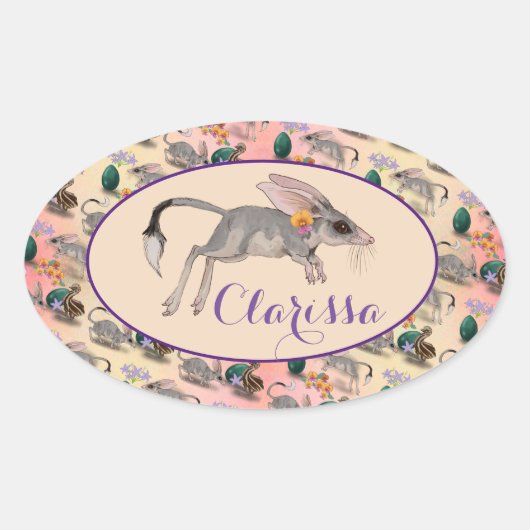 Pasen Bilby en Australische bloemen Aangepaste naa Ovale Sticker (Voorkant)