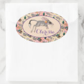 Pasen Bilby en Australische bloemen Aangepaste naa Ovale Sticker (Tas)