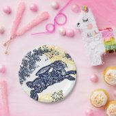Pasen Blauw Wit Geel Konijn Aziatisch Chinoiserie Papieren Bordje (Feest)