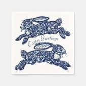 Pasen Blauw & Wit Oosters Konijnen Konijntje Delft Servet (Voorkant)