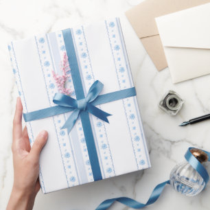 Pasen Blauwe Bloemige Waterverf Cottage Bewerkbaar Cadeaupapier