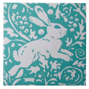 Pasen Blauwgroen blauw konijn Bunny Floral Natuur Tegeltje