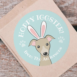 Pasen: Blauwgroen grijshond Dog Cute Bunny oren Ronde Sticker