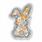 Pasen Bloemen Bunny Luipaard Border Happy Pasen Sticker (Voorkant)