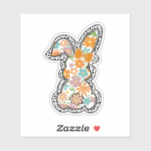 Pasen Bloemen Bunny Luipaard Border Happy Pasen Sticker