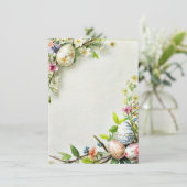 Pasen bloemen en ei blanco briefpapier feestdagenkaart (Staand voorkant)