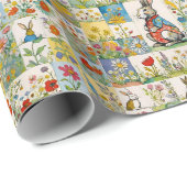 Pasen Bloemen Patchwork met Bunnies & Wildflowers Cadeaupapier (Rol Hoek)