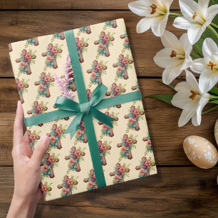 Pasen Bloemen Waterverf Kruis Cadeaupapier