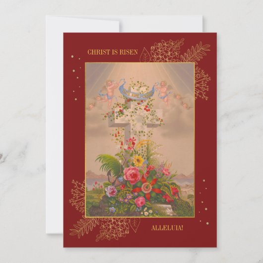 Pasen Bloemenkruis Christus is verrezen Familiefot Feestdagenkaart (Voorkant)