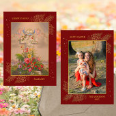 Pasen Bloemenkruis Christus is verrezen Familiefot Feestdagenkaart