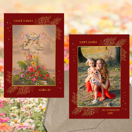 Pasen Bloemenkruis Christus is verrezen Familiefot Feestdagenkaart