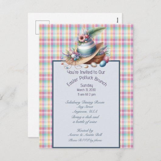 Pasen Bonnet en Eieren Potluck Brunch Uitnodiging (Voorkant / Achterkant)