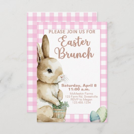 Pasen Braken Rabberen Konijn Roze Gingham Pset Kaart (Voorkant / Achterkant)