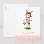 Pasen briefkaart met een meisje in een konijnenkos (Voorkant / Achterkant)