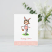 Pasen briefkaart met een meisje in een konijnenkos (Staand voorkant)