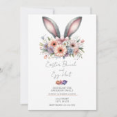 Pasen Brunch Bloemen Modern Konijnenoren Uitnodigi Kaart (Voorkant)
