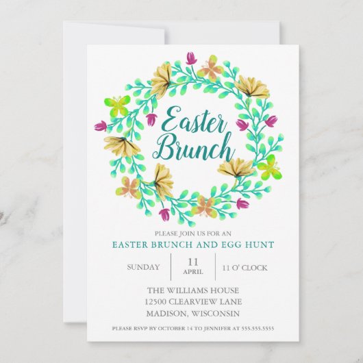 Pasen Brunch Bright Turquoise Floral Elegant Kaart (Voorkant)