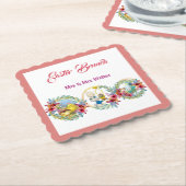 Pasen Brunch Bunny Chick Floral Wreath Kartonnen Onderzetters (Gebogen)