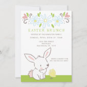 Pasen Brunch Bunny en griet met lentbloemen Kaart (Voorkant)