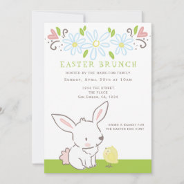 Pasen Brunch Bunny en griet met lentbloemen Kaart