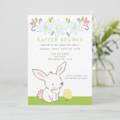 Pasen Brunch Bunny en griet met lentbloemen Kaart (Staand voorkant)