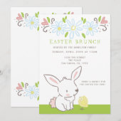 Pasen Brunch Bunny en griet met lentbloemen Kaart (Voorkant / Achterkant)