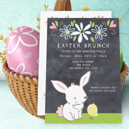 Pasen Brunch Bunny en griet met lentbloemen Kaart