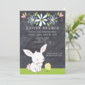 Pasen Brunch Bunny en griet met lentbloemen Kaart (Staand voorkant)
