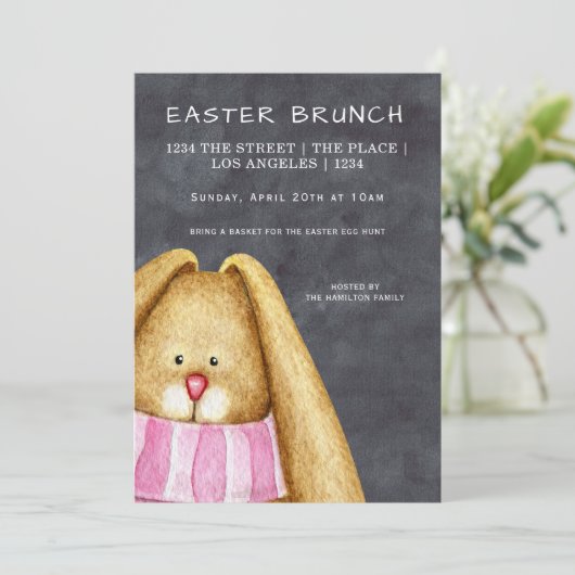 Pasen Brunch Bunny Rabbit in Scarf Kaart (Staand voorkant)