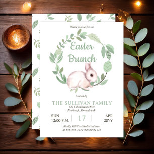 Pasen Brunch Bunny Rabbit Sage Floral Wreath Kaart
