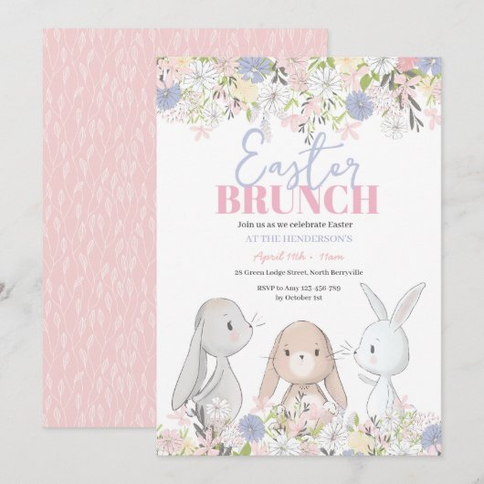 Pasen Brunch Bunny Uitnodiging (Voorkant / Achterkant)