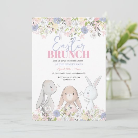 Pasen Brunch Bunny Uitnodiging (Staand voorkant)